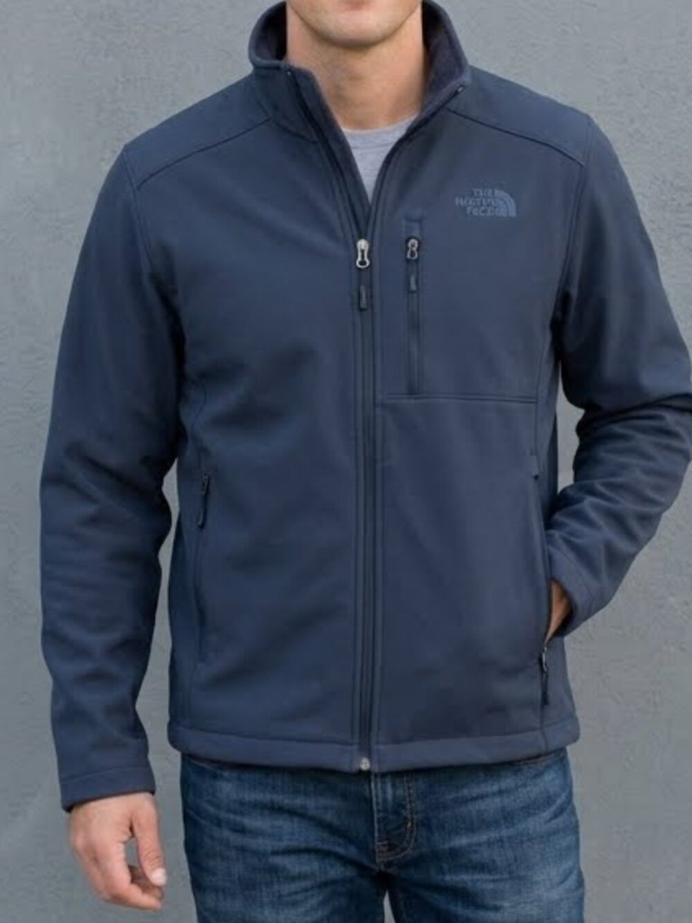 The North Face Windwall Softshell Blue Full Zip Fleece Lined Jacket Men's M